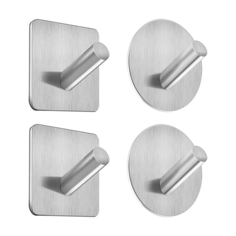 GEMITTO 4-Pack Self Adhesive Hook Waterproof 304 Stainless Steel Bathroom Tower Hooks for Coat Robe Wall Mouted