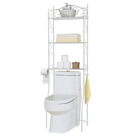 HOME BI Over The Toilet Storage Bathroom Spacesaver,3 Shelves Etagere Freestanding Bathroom Shelf Storage Organizer Toilet Rack with Toilet Paper Rack and Towel Hook,White