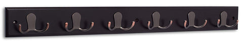BirdRock Home Dual Hook Coat Rack | 6 Dual Hooks | Wall Mounted Hat Rack Rail | Oil Rubbed Bronze Hooks | Dark Brown Pine Bathroom Rail