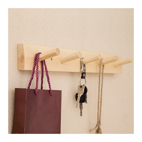 Jiyaru Wooden Coat Rail Rack Hook Wall Mounted Clothes Hanger Hat Holder Burlywood