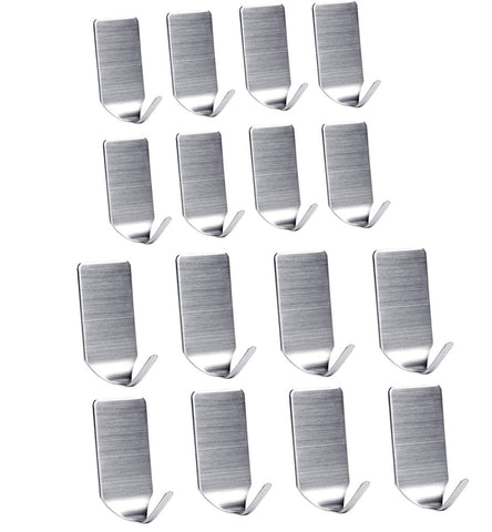 Stainless Steel Adhesive Hook 3M Metal Heavy Duty Rustproof for Hanging Waterproof Single Coat Robe Towel Hook Hanger Storage Organizer for Bathroom Toilet Kitchen, 16 PCS