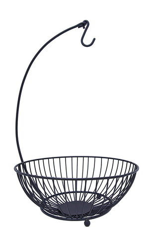 JMiles UH-FB243 Two Tier Wire Fruit Basket with Hook for Bananas - Standing Double Wire Kitchen Baskets for Fresh Produce Doubles as Single Fruit Basket with Banana Hook