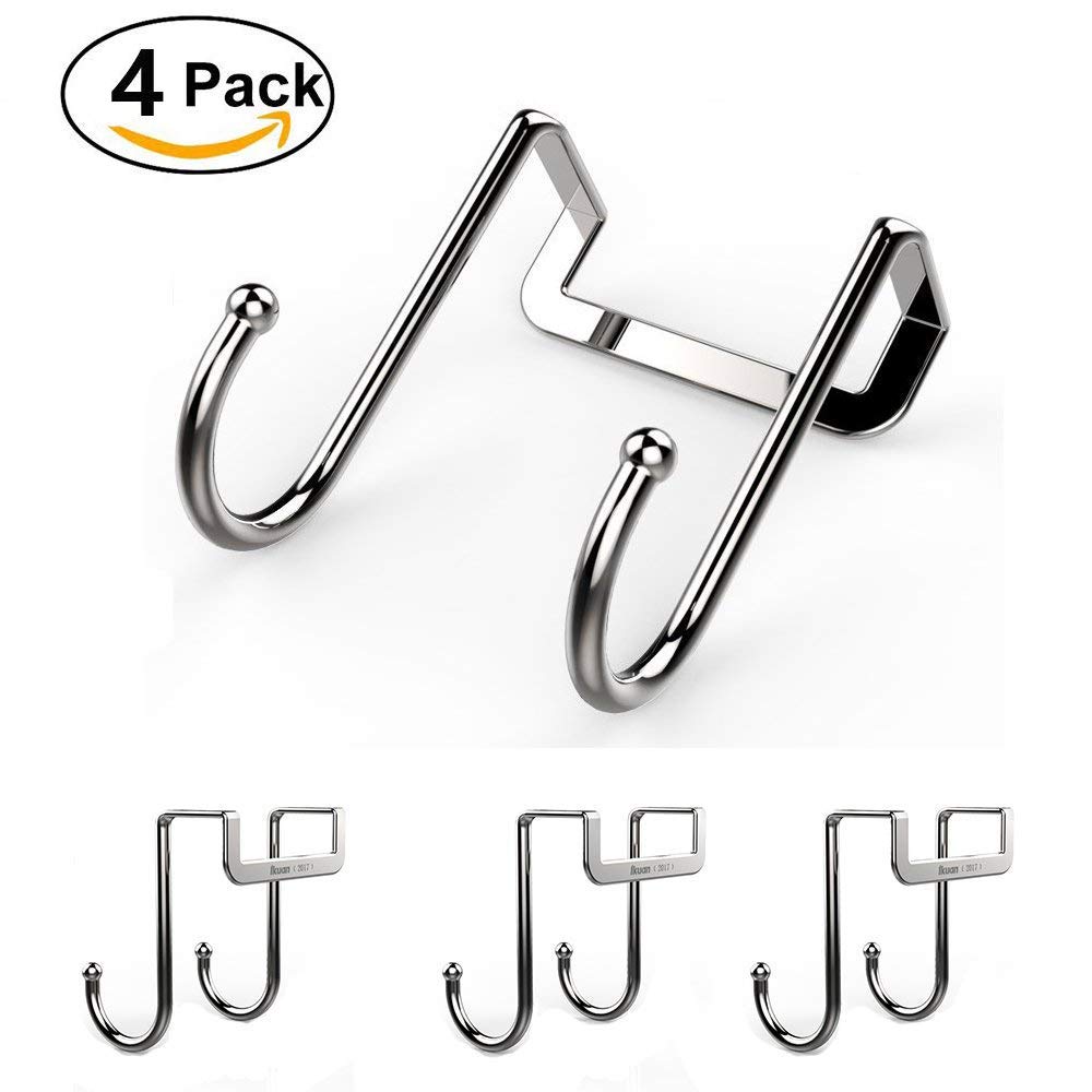 Counter Door Double Hook - 18/8 Stainless Steel Multiple Use S Shaped Distinctive Designed Hanging Over Door Hooks for Your Kitchen,Bathroom,Bedroom,Office,Cabinet Door to Hang Your Bags,Towels,Coat