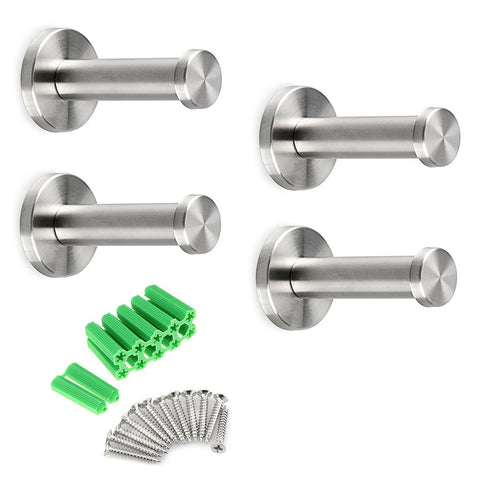 Sumnacon Brushed Stainless Steel Towel Hook, 4 Pcs Wall Mount Robe Coat Hangers Holder - Heavy Duty Contemporary Towels Hooks for Bedroom, Bathroom, Living Room, Fiting Room, Office Etc (2.75 Inch)