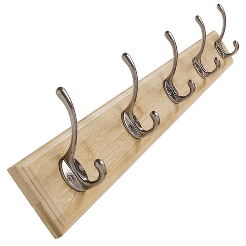 24 Inches Wall-Mounted Bamboo Coat Hooks, Heavy Duty Towel Bag Key Holder Hanger Hook Rack for Entryway Bathroom Bedroom (Wood 5 Hooks)
