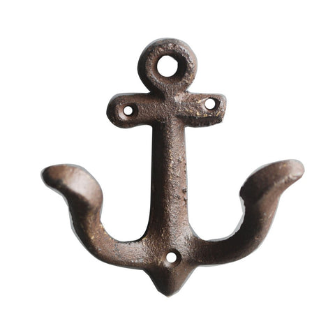 KiaoTime (Rusty Brown) Vintage Rustic Cast Iron Nautical Anchor Design Wall Hooks Coat Hooks Rack, Decorative Wall Mounted Antique Shabby Chic Metal Home Bath Room Towel Coat Hooks Hanger