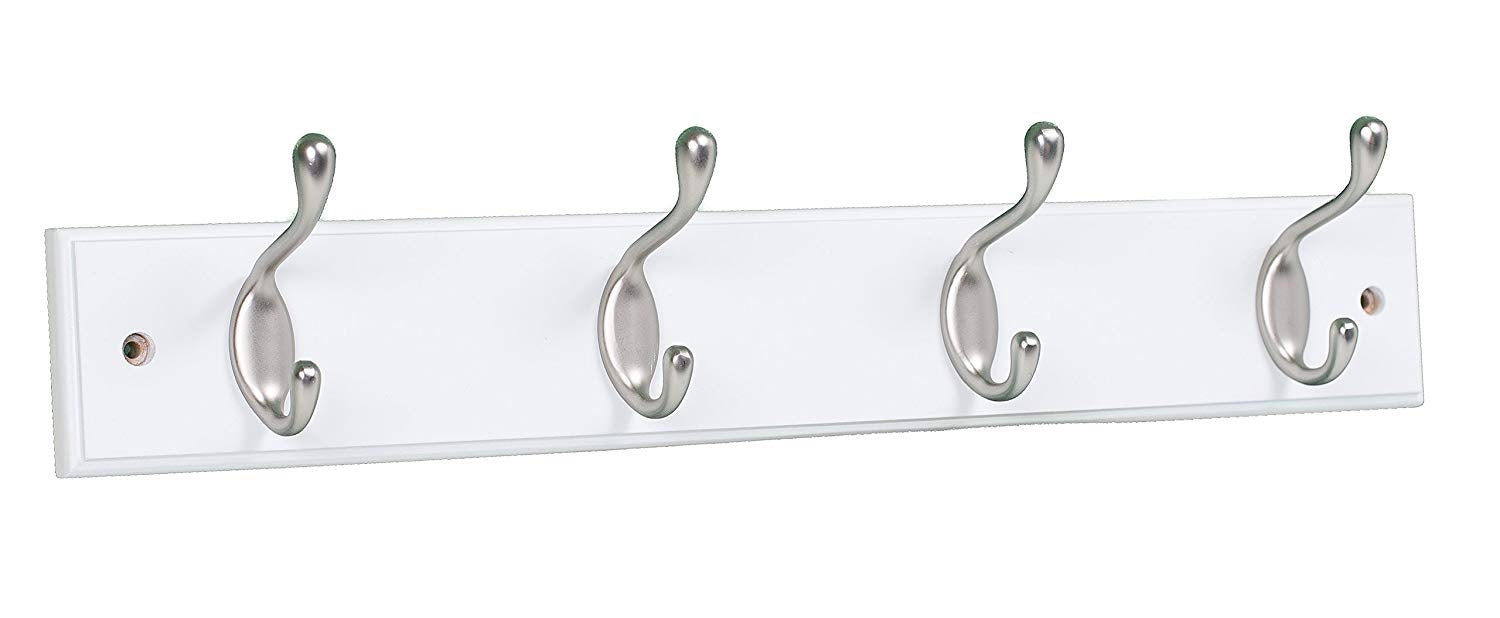 BirdRock Home Oval Hook Coat and Hat Rack | 4 Hooks | White Finish | Satin Nickel Hooks