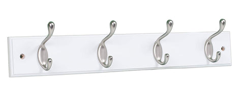 BirdRock Home Oval Hook Coat and Hat Rack | 4 Hooks | White Finish | Satin Nickel Hooks