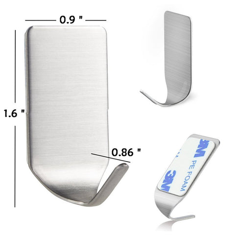 XPXKJ Adhesive Hooks,Wall Hooks Hanger 304 Stainless Steel Self Adhesive Waterproof Hook,for Hanging Keys, Robe, Coat, Towel, Bags, Home, Kitchen, Bathroom-10 Pack (silver, little)