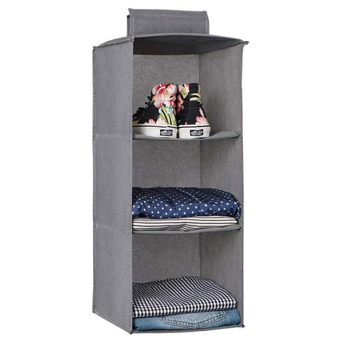 jiatushuma Hanging Closet Organizer, 3-Shelves Hanging Closet Organizer, Hanging Storage Shelves for Baby Room Cloth Hanging Shelves Collapsible, and Easy Mount, Gray