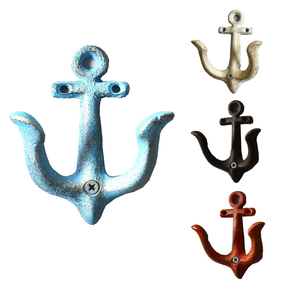 4 PCS Cast Iron Nautical Anchor Coat Hooks Wall Mounted Hat Hook Coat Towel Display Hanger
