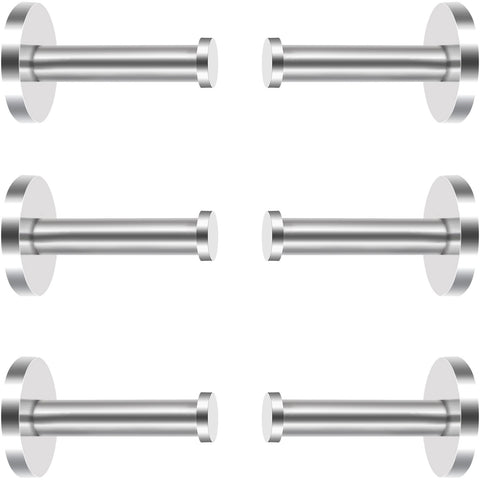 6 Pieces Stainless Steel Wall-Mount Robe Hook Coat Hook Towel Wall Hook, Brushed Nickel (1.9 Inch, Silver)