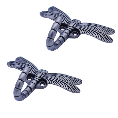 HanLingGG 2 Pack Dragonfly Wall Mounted Hanger Hooks Heavy Duty Coat Tower Hooks with Screws for Clothes, Hat, Bags, Key Perfect Halloween Decorations