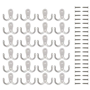 Ginbel Direct 20 Pack Wall Mounted Heavy Duty Double Hooks Hanger Holder Silver Wall Vintage Decorative Key Coat Robe Hooks Scarf, Bag, Towel, Cap (Silver)