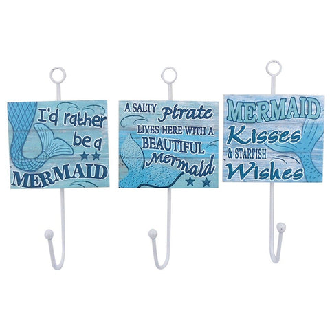 3 Assorted Mermaid Wall Towel Hooks 7 Inches x 3.5 Inches