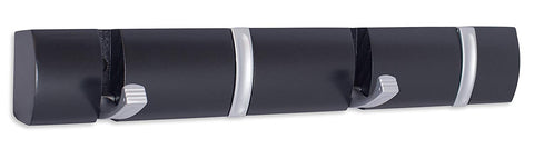 BirdRock Home Folding Hook Coat and Hat Rack | 4 Hooks | 14 Inches | Wall Mount | Decorative Home Storage | Entryway Foyer Hallway Bathroom Bedroom Rail | Satin Nickel Hooks | Black Rail