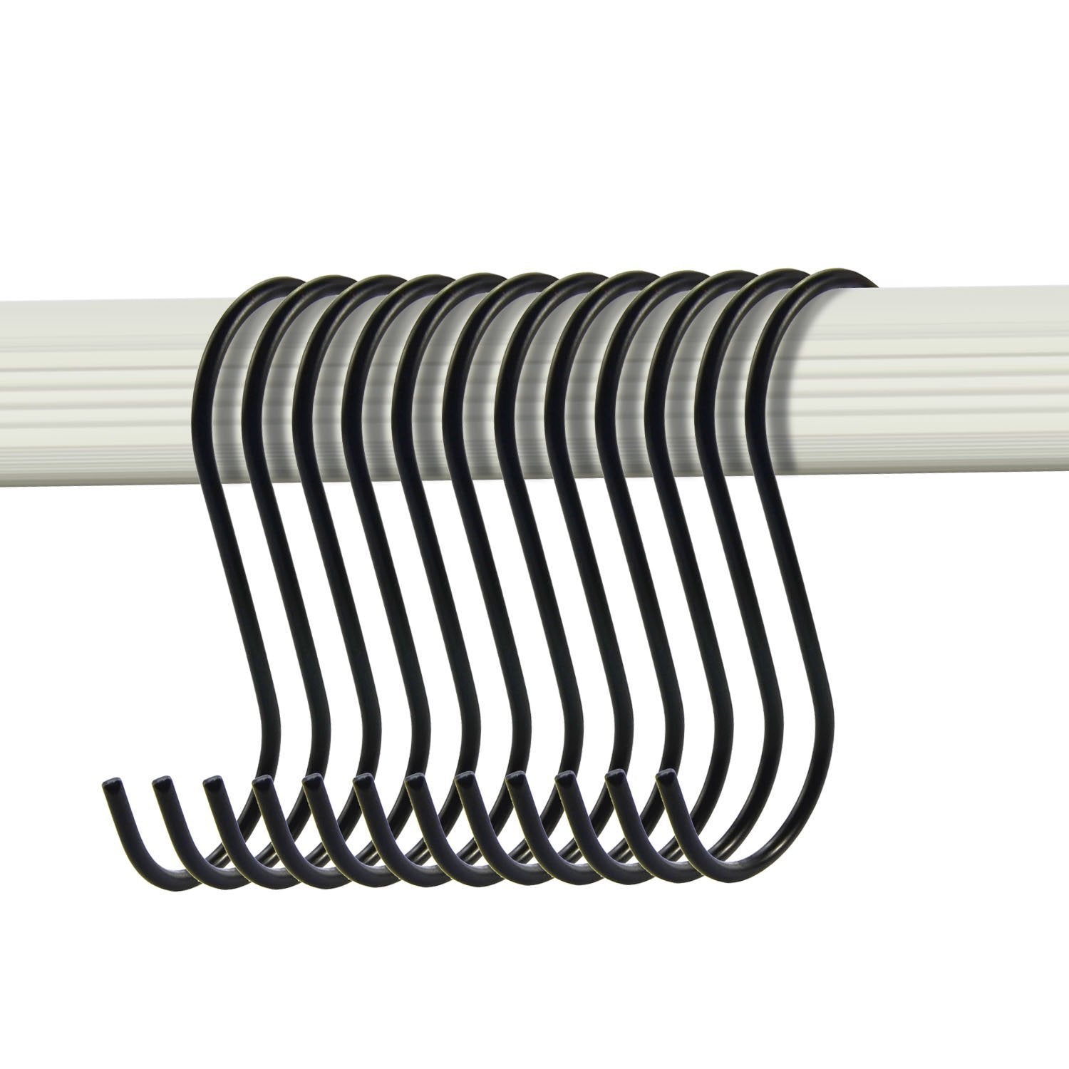 Antistatic Coating Black Universal Stainless Steel Metal S Hooks, RBSN S-type Hooks-Multiple Uses for Kitchenware , Pots , Utensils , Plants , Towels, Pack of 18