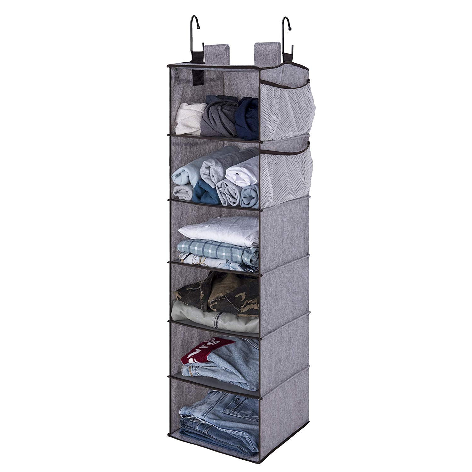 StorageWorks Hanging Closet Organizer, 6 Shelf Closet Organizer, 2 Ways Dorm Closet Organizers and Storage, Sweater Organizer for Closet, Gray, 12x12x42 inches