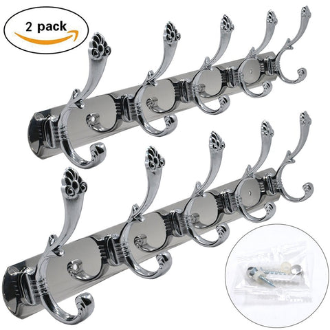 Coat Rack Hooks Wall Mount Coat Hooks Stainless Steel Coat Robe Hat Clothes Hanger Dual Hook Rail Coat Rack ( 2 Pack )