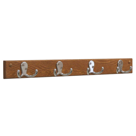 Wooden Mallet 4 Double Prong Hook Rail/Coat Rack Nickel/Medium Oak