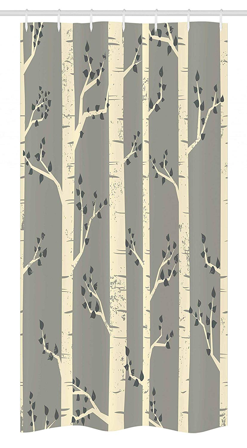 Ambesonne Grey Stall Shower Curtain, Birch Tree Branches Vintage Bohemian Contemporary Illustration of Nature, Fabric Bathroom Decor Set with Hooks, 36" X 72", Warm Taupe