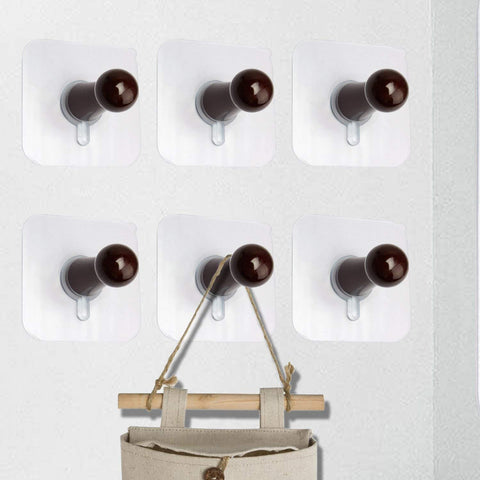 Hapdoo 6 Pack Wall Hooks -Self Adhesive Wooden Wall Hat Hooks Wall Mounted Hanging Hook for Hat Towel Coat Robe Key On Flat Smooth Surfaces Door Closet Wardrobe (Color 2)