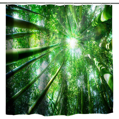 BROSHAN Green Decor Shower Curtain,Nature Bamboo Forest Tree Spring Summer Natural Scenery Art Print Bath Curtain,Polyester Fabric Bathroom Decor Set with Hooks,72x72 inch,Green