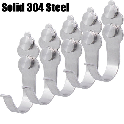 QY 5PCS Brushed 304 Solid Stainless Steel Heavy Duty 33LB 2mm-thick Coat and Hat Hook Robe Hook Single Hook Bathroom Towel Hanger Hook Kitchen Utensils Hook Gourd-shaped Design