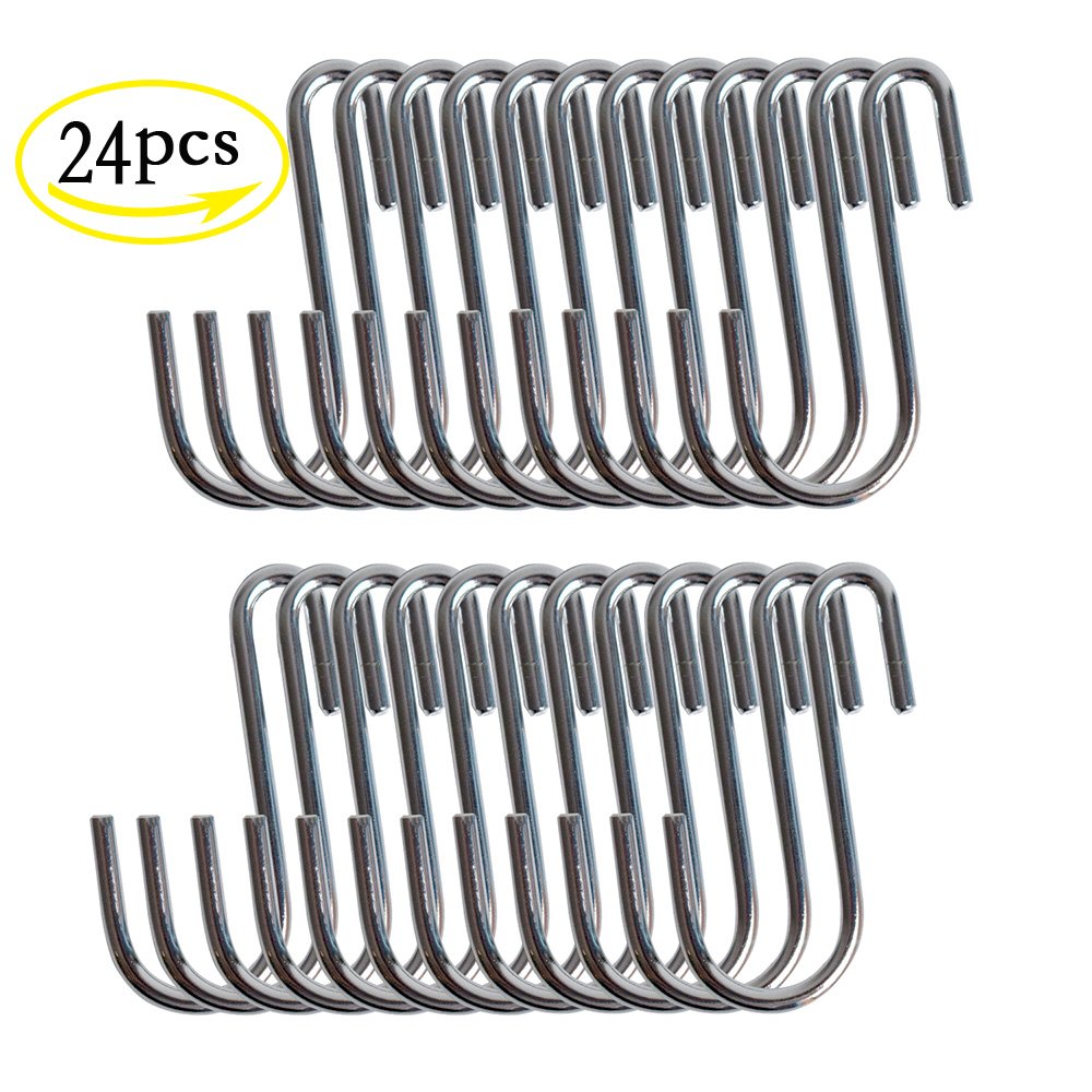 YEJI 24 Pcs Heavy Duty S Hooks Stainless Steel S Shaped Hooks Hanging Hangers Pan Pot Holder Rack Hooks