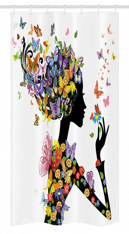 Ambesonne Butterflies Stall Shower Curtain, Girl Fashion Flowers with Butterflies Ornamental Floral Foliage Nature Forest, Fabric Bathroom Decor Set with Hooks, 36" X 72", Black White