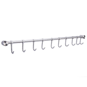 Lebather Kitchen Removable Utensil Rack with Hooks Wall Mount SUS304 Stainless Steel, Brushed Nickel (10 Hooks/21 Inch)