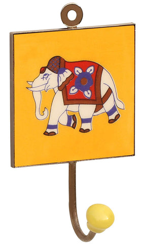 SouvNear 6.1 Inch Hook- Wall Decor - Wall Mount Handmade Ceramic Iron Yellow Hooks - Umbrella Coat Door Towel key Clothes Belt Hook for Indoors Outdoors Bedroom Bathroom Living Room Patio Garden Yard