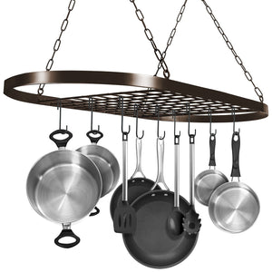 Sorbus Pot and Pan Rack for Ceiling with Hooks — Decorative Oval Mounted Storage Rack — Multi-Purpose Organizer for Home, Restaurant, Kitchen Cookware, Utensils, Books, Household (Hanging Bronze)