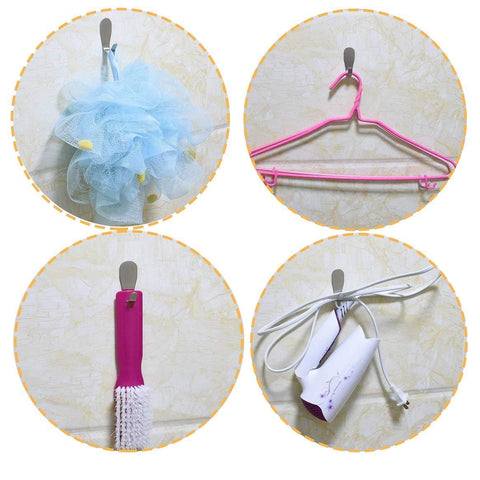 Rannb Small Size Stainless Steel Self-Adhesive Wall Hooks, Damage Free Nailless Light Duty Coat Robe Hook Single Towel Hook -Pack of 12(Small Size)