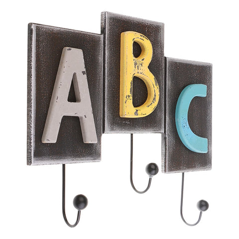Dovewill Vintage ABC Design Wooden Coat Hook 4 Hangers Towel Wall Mounted Home Decor Gifts