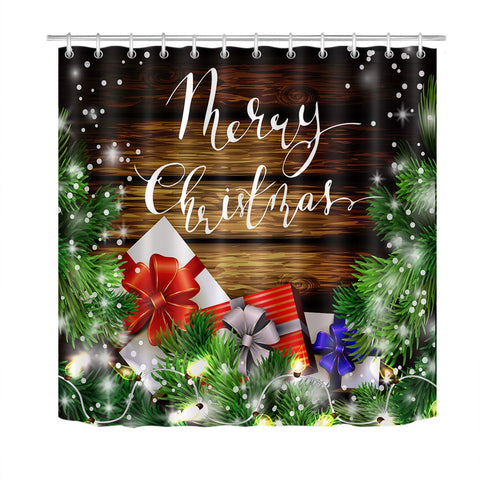 LB Merry Christmas Season Eve New Year Decorative Decor Gift Shower Curtain Polyester Fabric 3D 72x72 Trees Presents Brown Cabin Bathroom Bath Curtain Liner Set Hooks