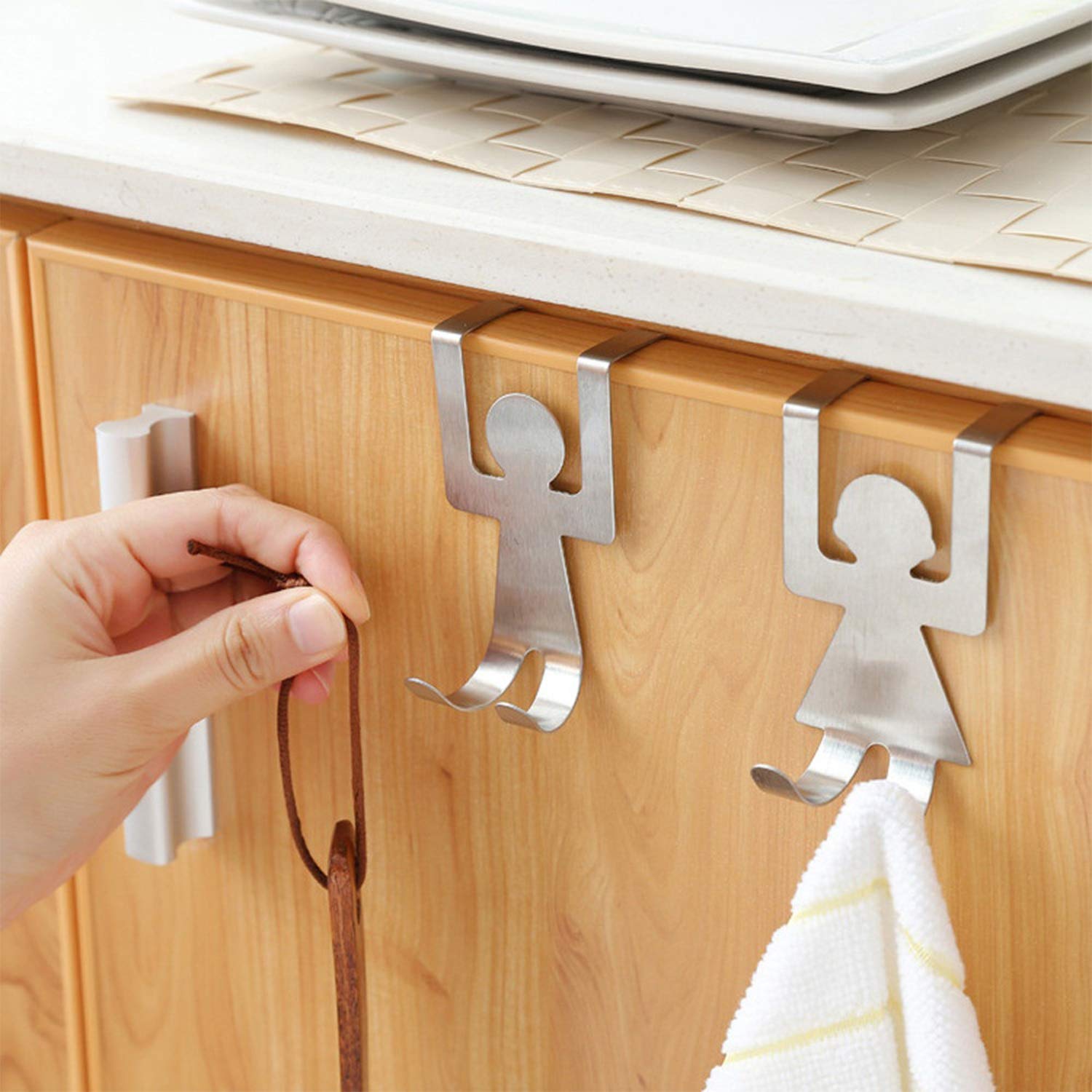 minjiSF 2Pcs Stainless Steel Lovers Shaped Hook Ultra Strong Waterproof Hanger Rack Tool for Robe, Coat, Towel, Keys, Bags, Home, Kitchen, Bathroom (Silver)