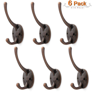 Arks Royal Small Coat Hook Wall Mounted Zinc Alloy 1" Double Coat Hanger, 6 Pack (Antique Red Copper Finish)