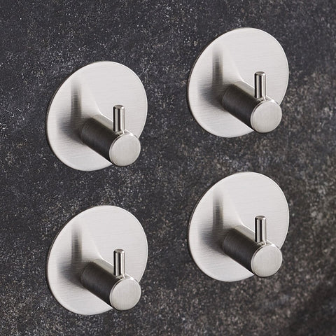 BQTime Super Power Heavy Duty 3M Self Adhesive Hooks Stainless Steel Towel Robe Coat Clothes Bag Hanger Holder(8 Pack Single Hook), Wall Mounted, Waterproof, Kitchen Sink Bathroom Shower Accessories