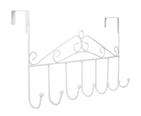 Lebogner Supreme Over the Door 7 Hook Metal Stylish Organizer Rack a Great Storage Addition to Your Home and Office, Great for Jackets, Coats, Bath Towels, Robes, Ties, - White
