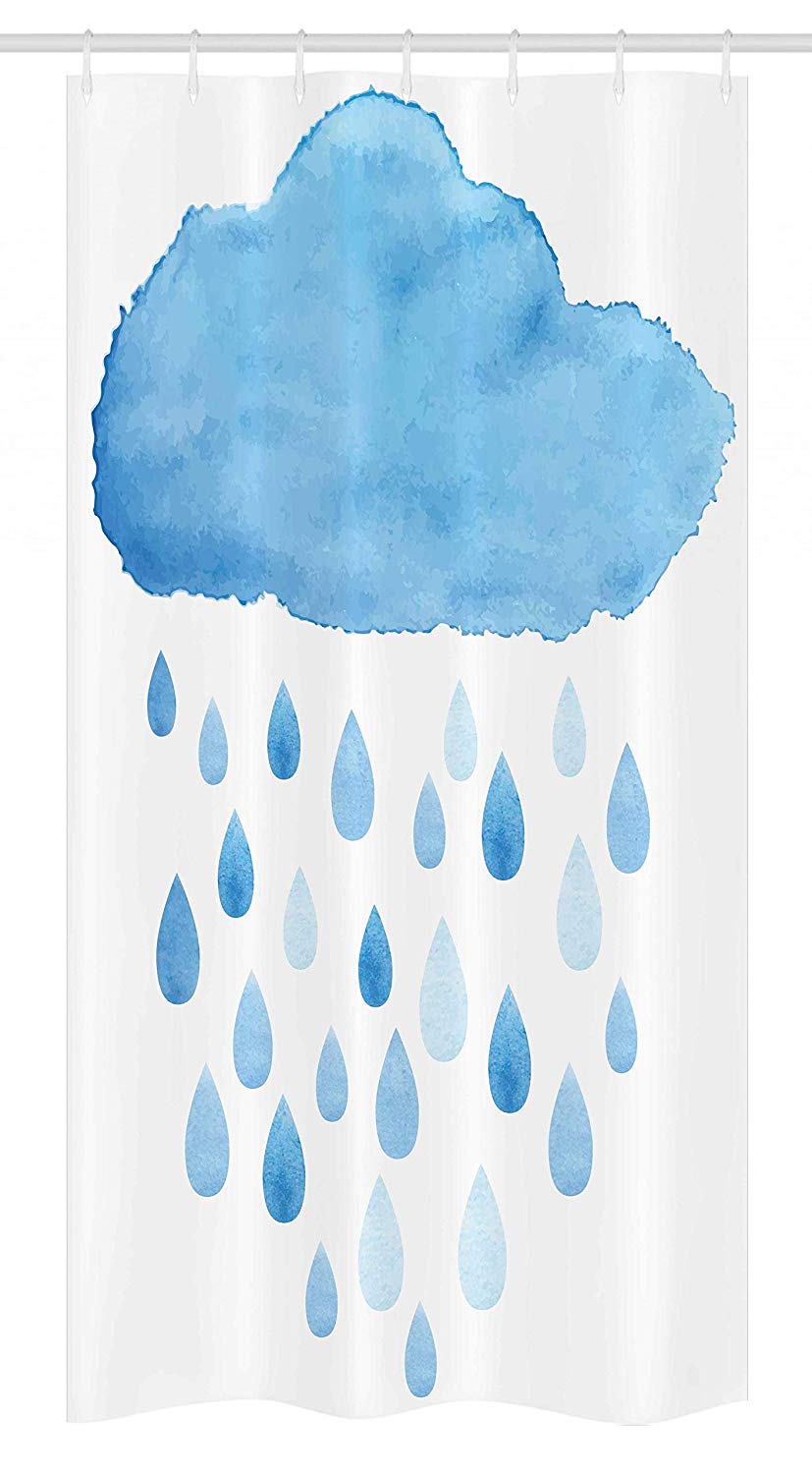 Ambesonne Nature Stall Shower Curtain, Rain Drops and Cloud in Watercolor Painting Effect Nimbus Fun Art Illustration, Fabric Bathroom Decor Set with Hooks, 36" X 72", White Blue