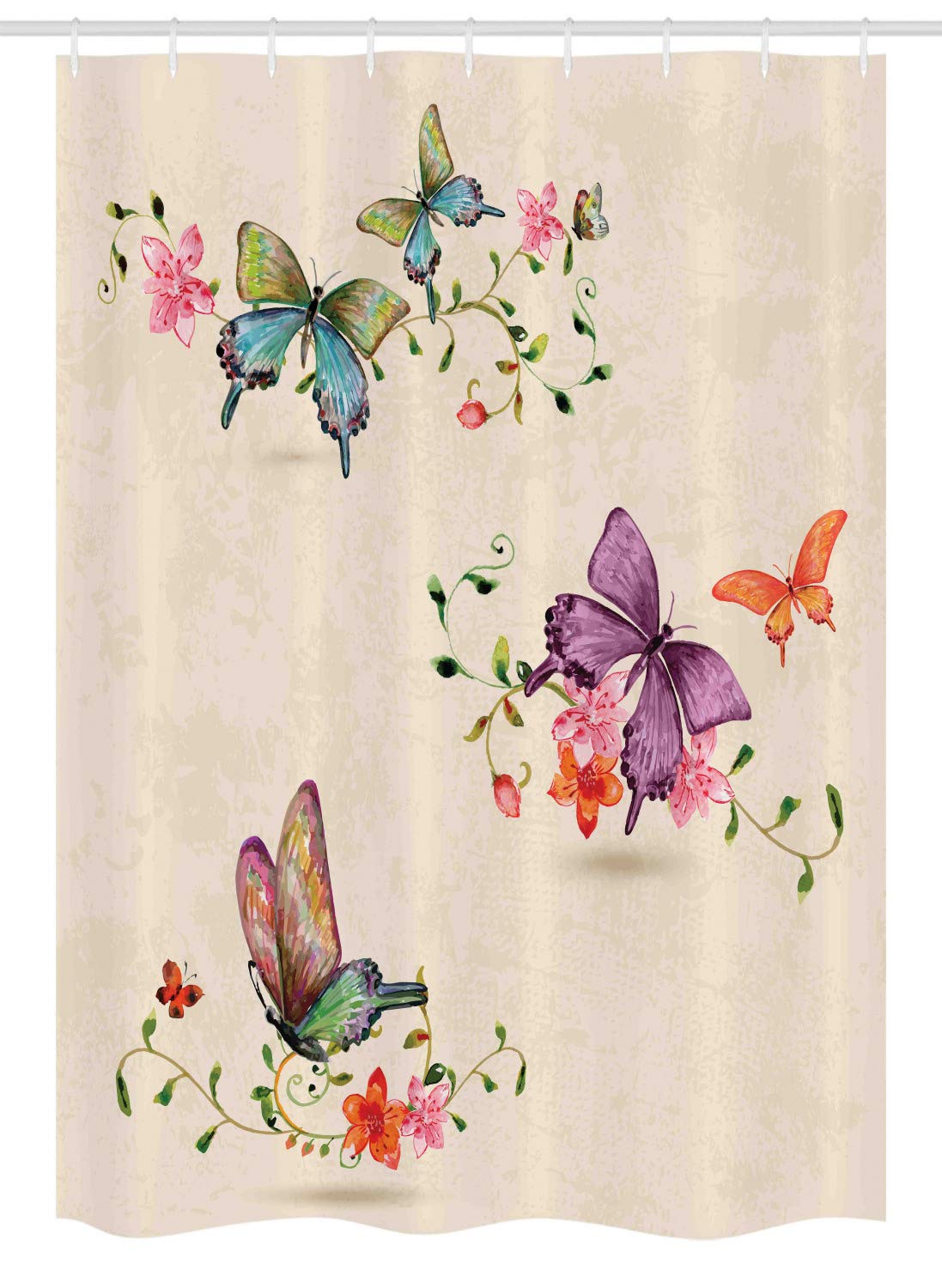 Ambesonne Butterfly Stall Shower Curtain, Butterfly Pattern on Vintage Style Background Wings Moth Transformation, Fabric Bathroom Decor Set with Hooks, 54" X 78", Cream Pink