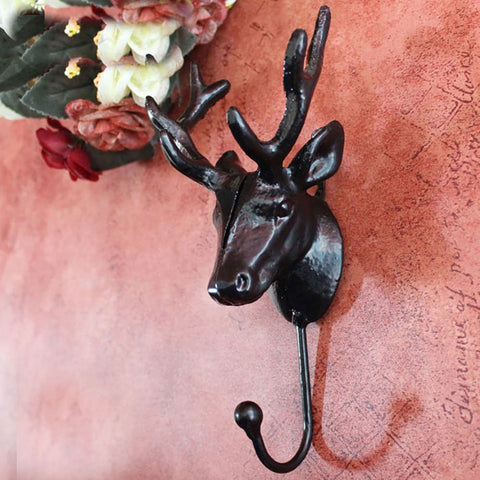 VintageBee Vintage Deer Wall Hook Iron Deer Head Hanger Animal shaped Coat Hat Hook Heavy Duty/ Rustic/ Decorative Gift / Livingroom Ornament (Black)