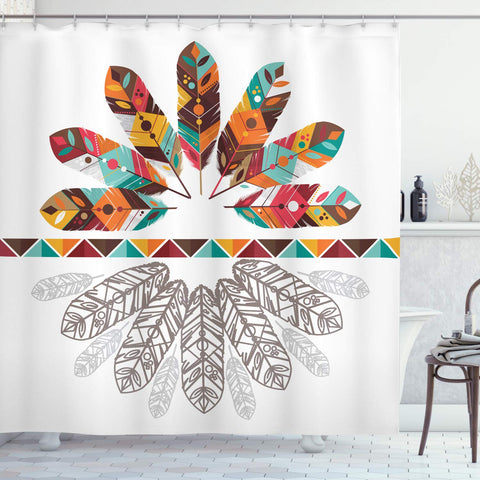 Ambesonne Tribal Shower Curtain by, Colorful Native American Historical Aztec Feathers Boho Kitsch Folk Abstract Design, Fabric Bathroom Decor Set with Hooks, 70 Inches, Multicolor