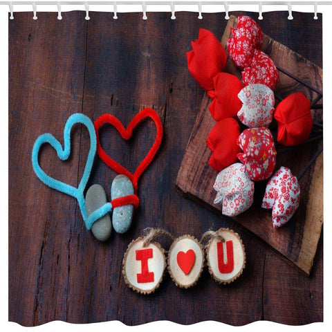 BROSHAN Rustic Shower Curtain Set,Vintage Valentine Red Rose Flower on Wooden Wood Country Romantic Valentine's Art Print,Polyester Waterproof Fabric Bathroom Shower Curtain with Hooks,72x72 Inch