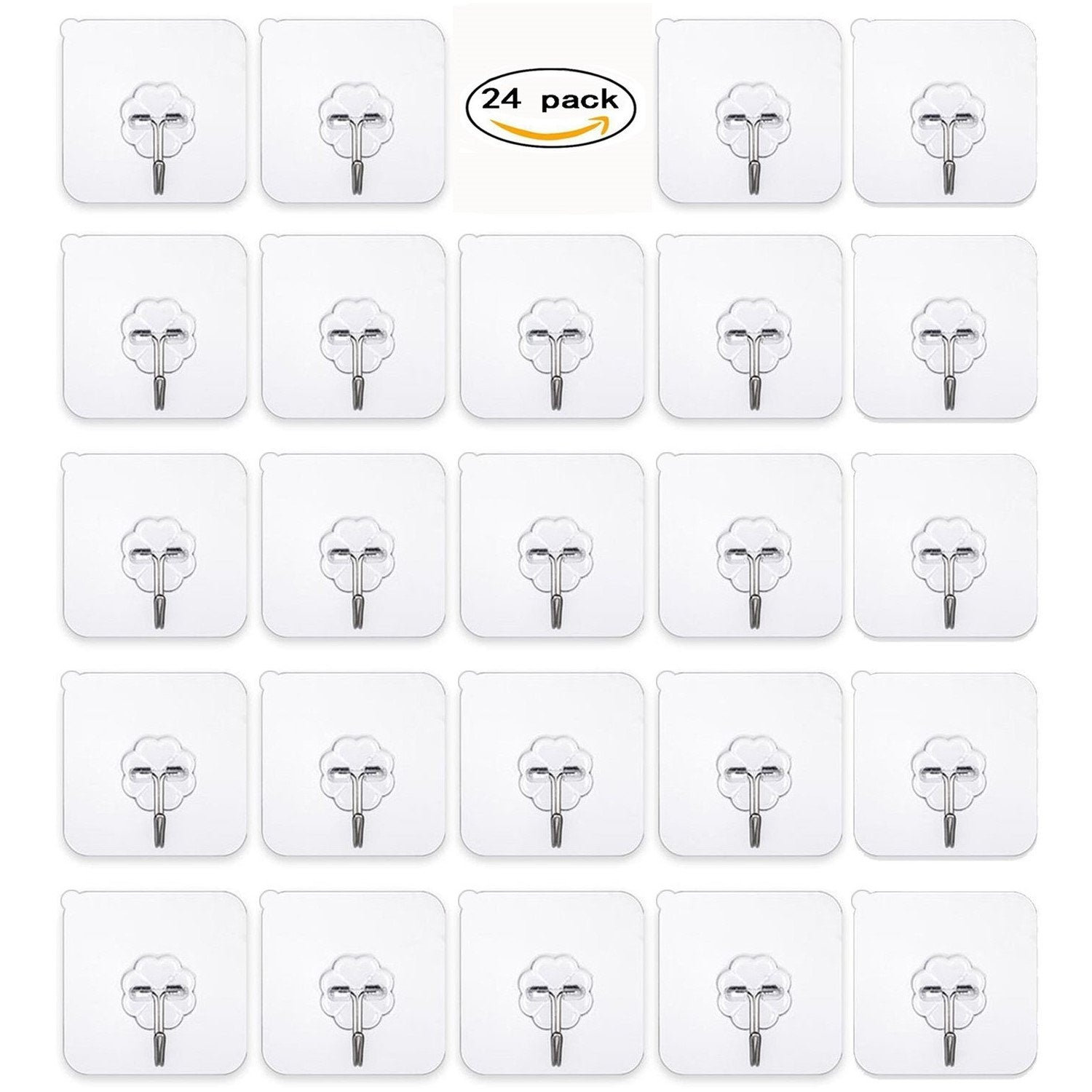 Adhesive Hooks Heavy Duty Hooks - 24 Packs Hooks Utility Hooks Heavy Duty Wall Hooks Waterproof Reusable Seamless Sticky Hook for Bathroom Kitchen Wall Door Ceiling and More