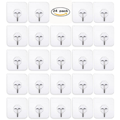 Adhesive Hooks Heavy Duty Hooks - 24 Packs Hooks Utility Hooks Heavy Duty Wall Hooks Waterproof Reusable Seamless Sticky Hook for Bathroom Kitchen Wall Door Ceiling and More