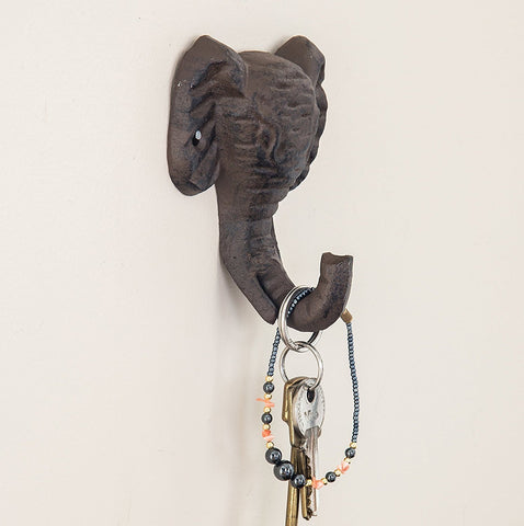 Cast Iron Elephant Single Wall Hook / Hanger | Decorative Wall Mounted Coat Hook | Rustic Cast Iron | 3.7x2.2x4.7" | With Screws And Anchors by Comfify (Rust Brown)