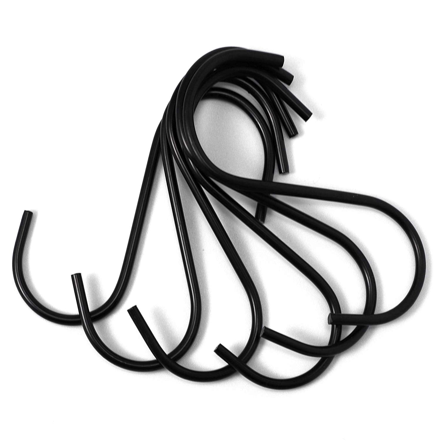 Flammi 10-Pack Round Heavy-Duty Stainless Steel S Shaped Hooks Kitchen S Type Hooks for Hanging Pans Pots Bags Towels (Black)