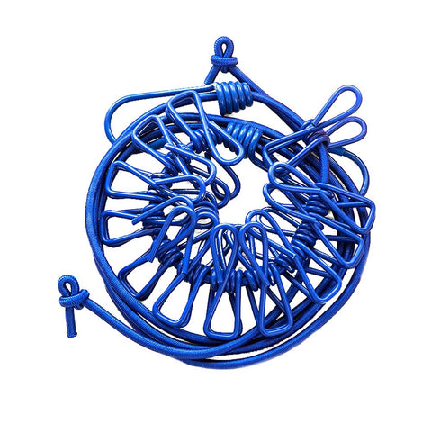 Tulas Portable Outdoor Windproof Clothesline Hanger Drying Rack Clothes Hanging Rope Line with 12 Clips (Blue)